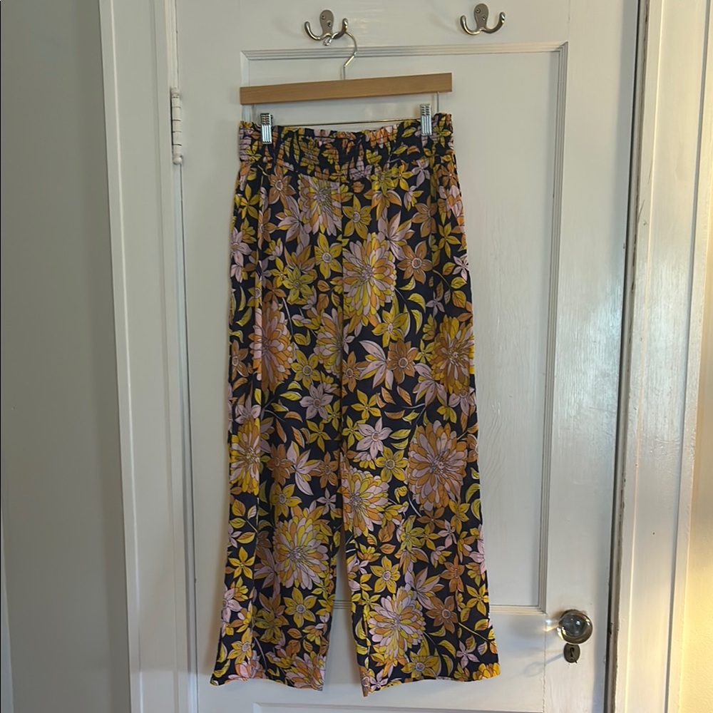 J. Crew Yellow and Pink Swim Coverup Pants with Vibrant Floral Design
